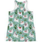 Cute Cactus And Llama Pattern Print Women's Racerback Tank Top