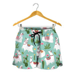 Cute Cactus And Llama Pattern Print Women's Shorts