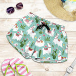 Cute Cactus And Llama Pattern Print Women's Shorts
