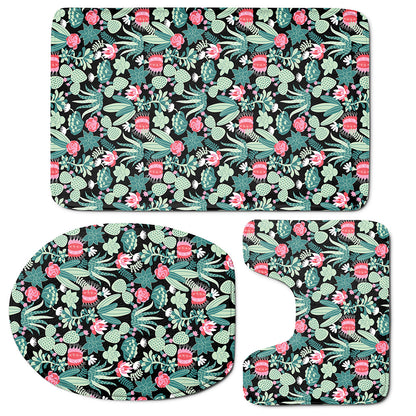 Cute Cactus And Succulent Print 3 Piece Bath Mat Set