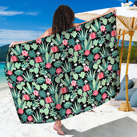 Cute Cactus And Succulent Print Beach Sarong Wrap