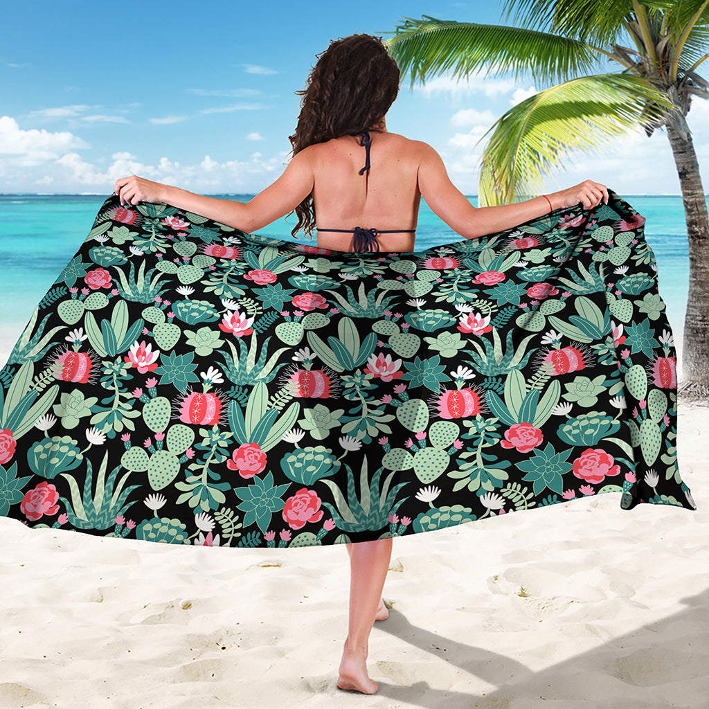 Cute Cactus And Succulent Print Beach Sarong Wrap
