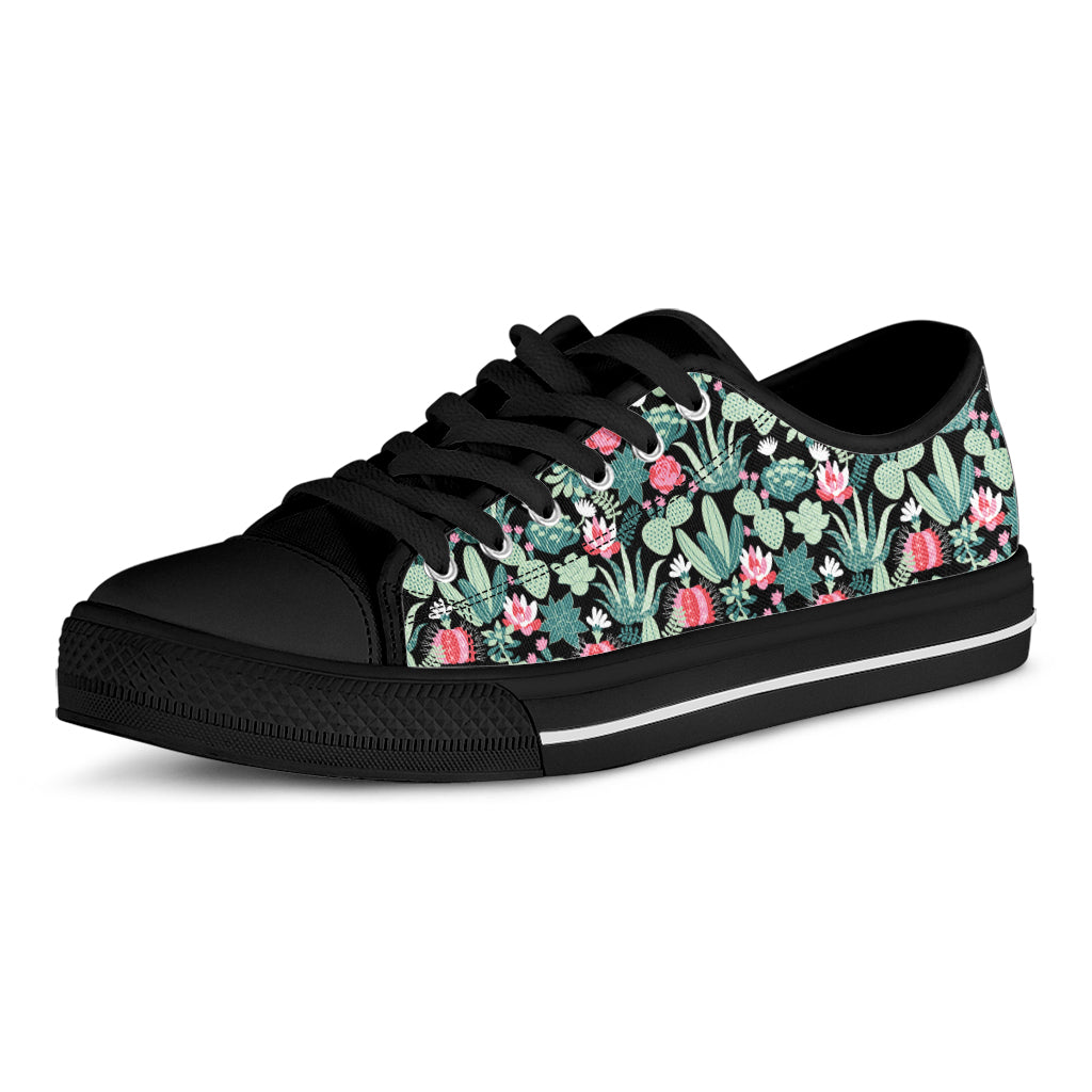 Cute Cactus And Succulent Print Black Low Top Shoes