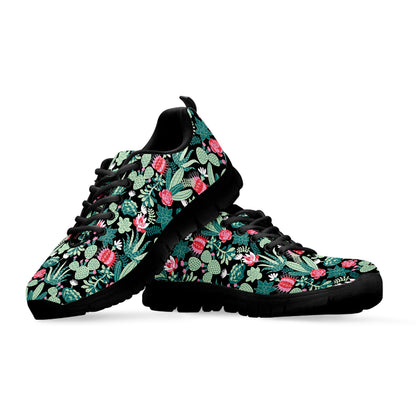 Cute Cactus And Succulent Print Black Sneakers