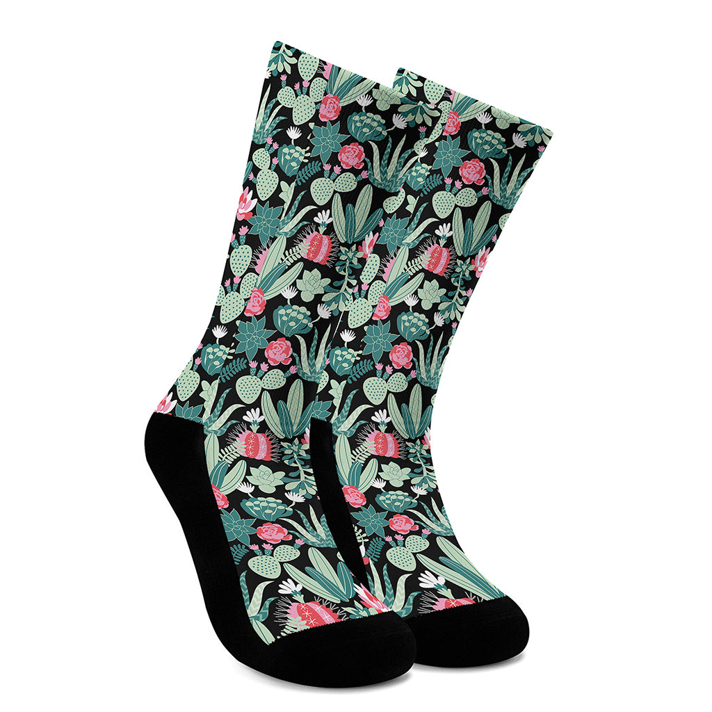 Cute Cactus And Succulent Print Crew Socks