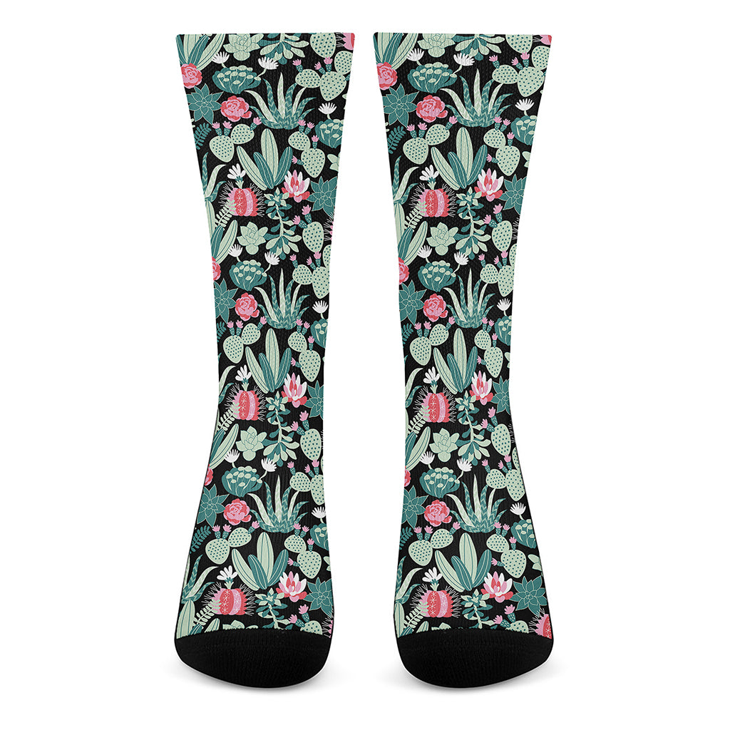 Cute Cactus And Succulent Print Crew Socks