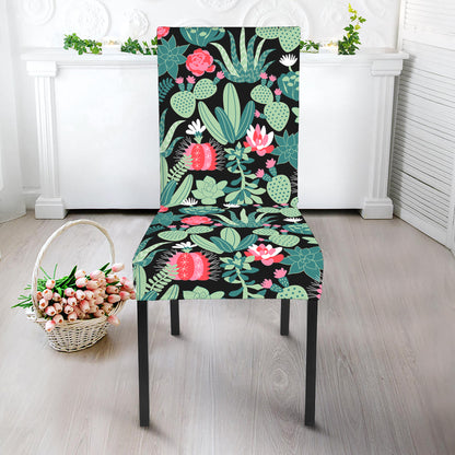 Cute Cactus And Succulent Print Dining Chair Slipcover