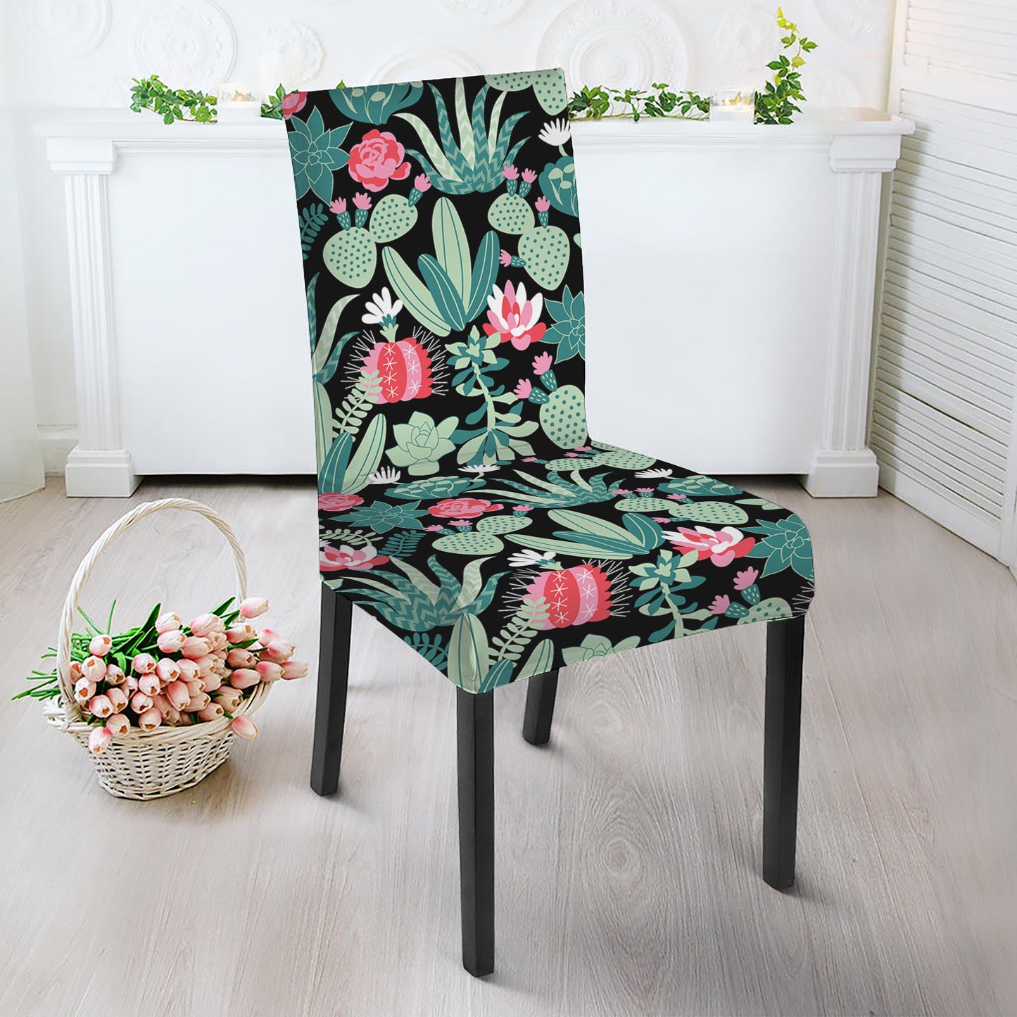 Cute Cactus And Succulent Print Dining Chair Slipcover