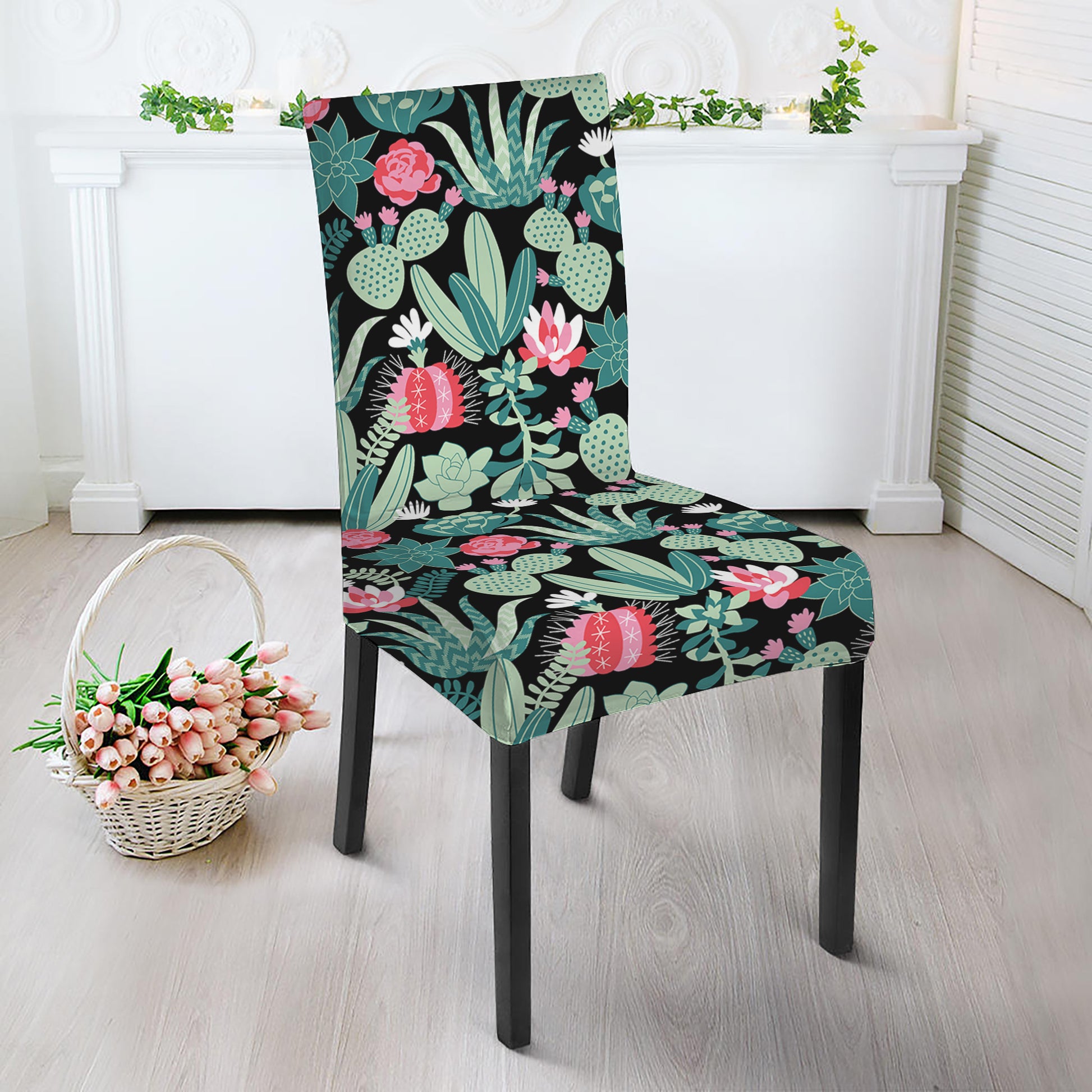 Cute Cactus And Succulent Print Dining Chair Slipcover