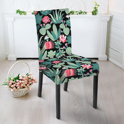 Cute Cactus And Succulent Print Dining Chair Slipcover