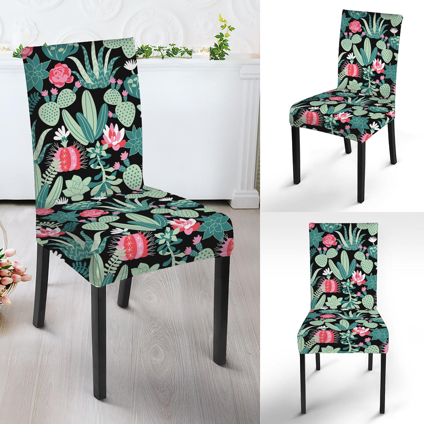 Cute Cactus And Succulent Print Dining Chair Slipcover