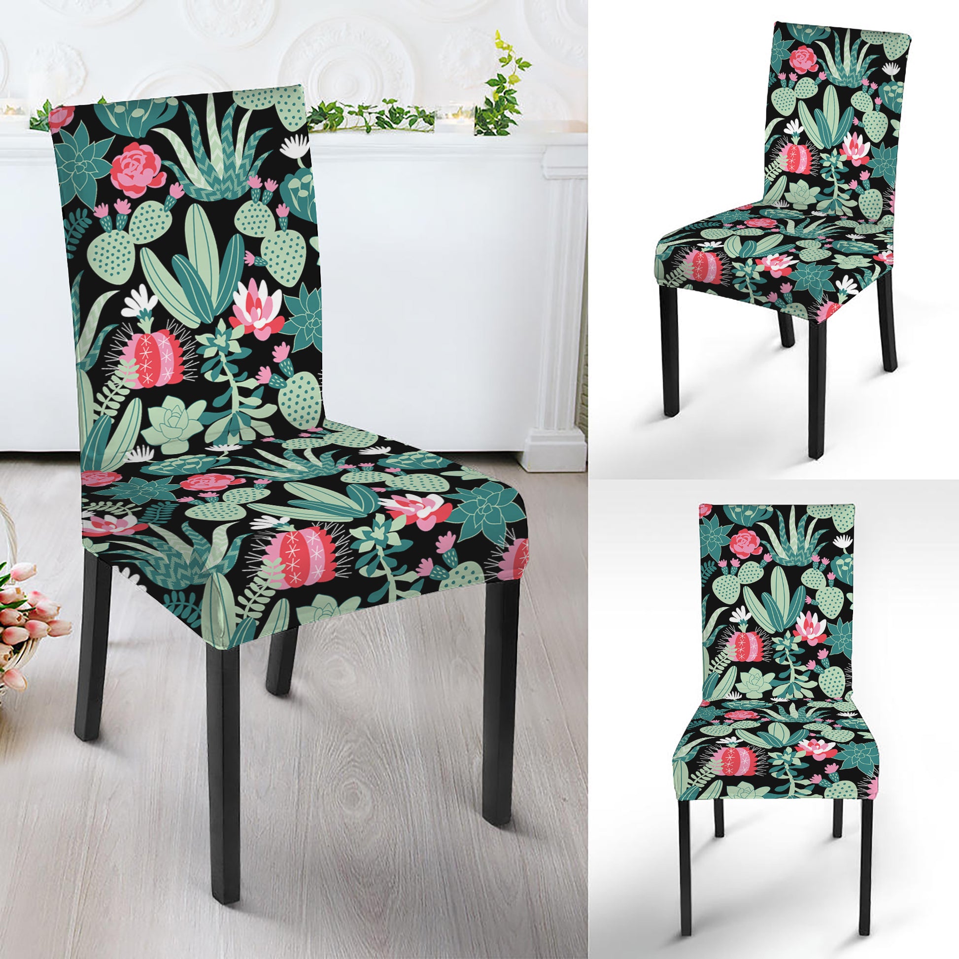 Cute Cactus And Succulent Print Dining Chair Slipcover