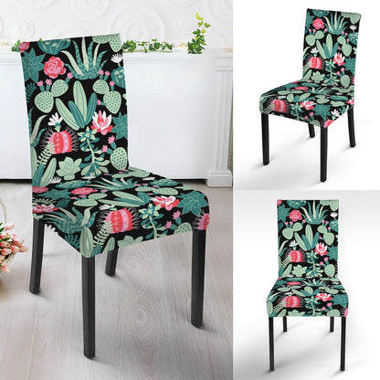 Cute Cactus And Succulent Print Dining Chair Slipcover