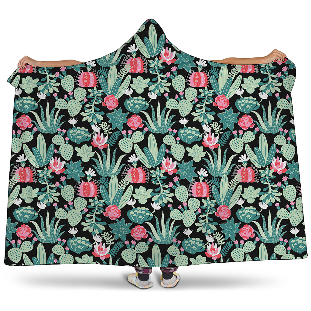 Cute Cactus And Succulent Print Hooded Blanket