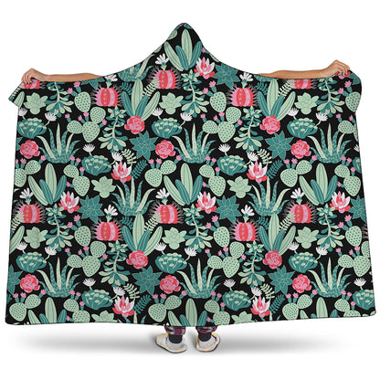 Cute Cactus And Succulent Print Hooded Blanket