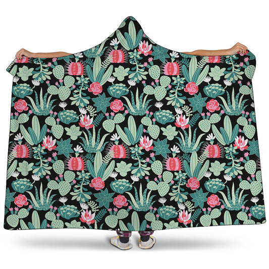 Cute Cactus And Succulent Print Hooded Blanket