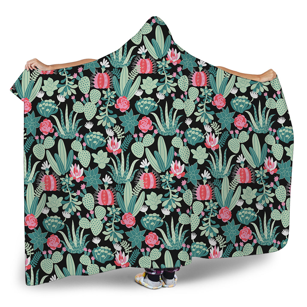 Cute Cactus And Succulent Print Hooded Blanket