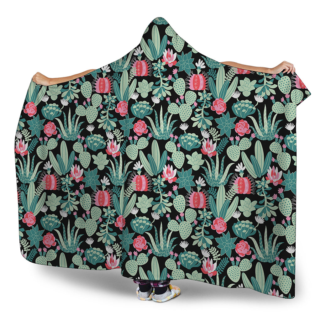 Cute Cactus And Succulent Print Hooded Blanket