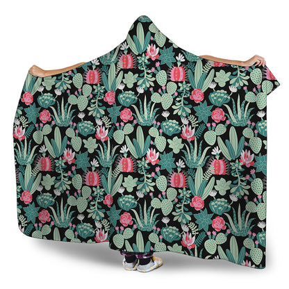 Cute Cactus And Succulent Print Hooded Blanket