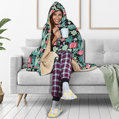 Cute Cactus And Succulent Print Hooded Blanket