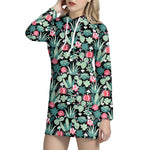 Cute Cactus And Succulent Print Hoodie Dress