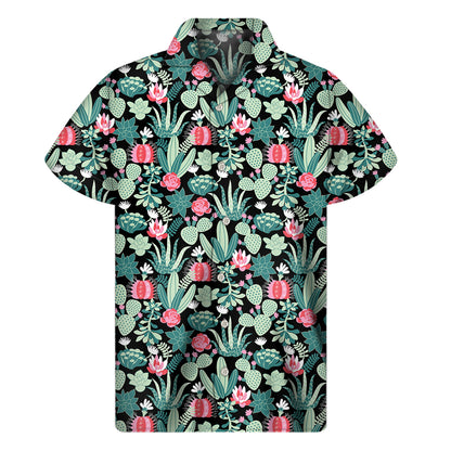 Cute Cactus And Succulent Print Men's Short Sleeve Shirt