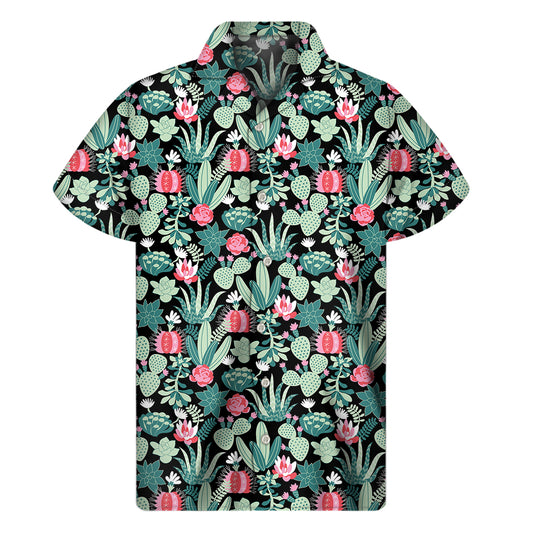Cute Cactus And Succulent Print Men's Short Sleeve Shirt