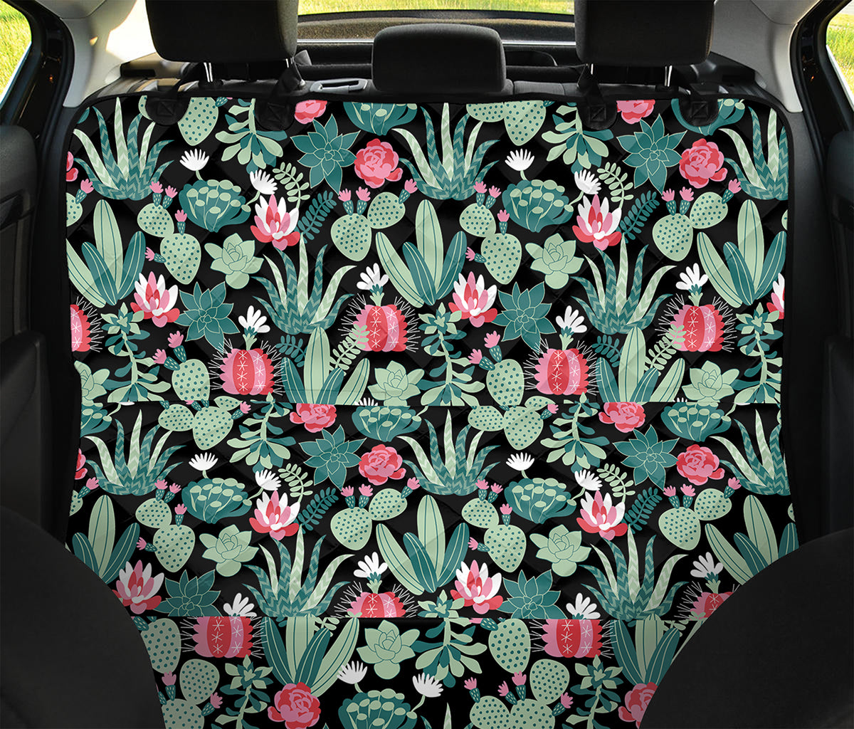 Cute Cactus And Succulent Print Pet Car Back Seat Cover