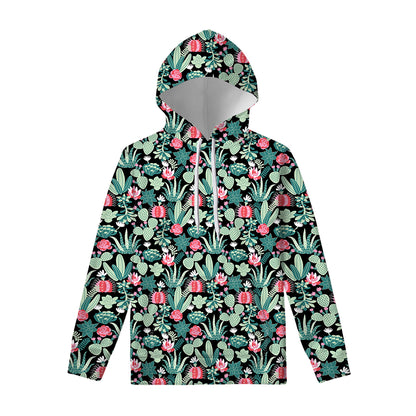 Cute Cactus And Succulent Print Pullover Hoodie