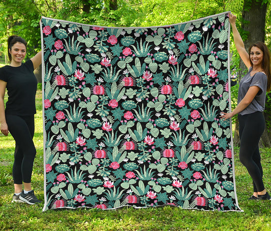 Cute Cactus And Succulent Print Quilt
