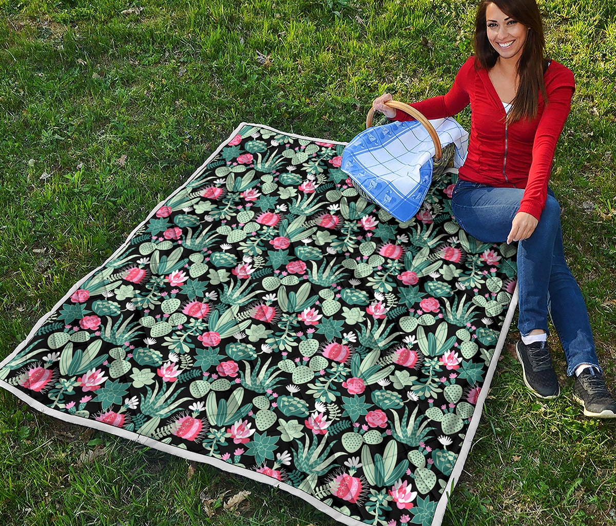 Cute Cactus And Succulent Print Quilt