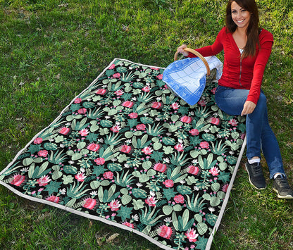 Cute Cactus And Succulent Print Quilt