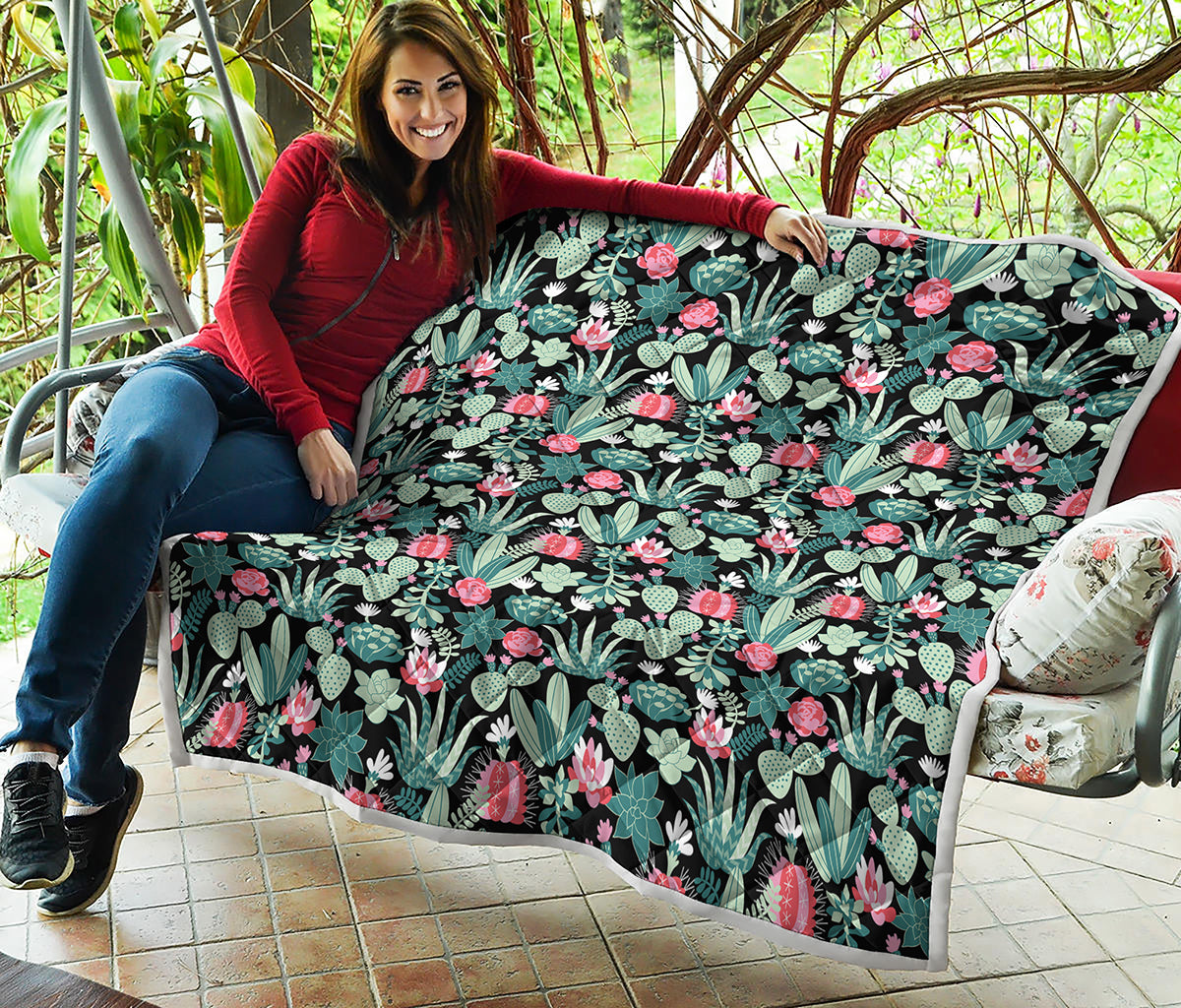 Cute Cactus And Succulent Print Quilt