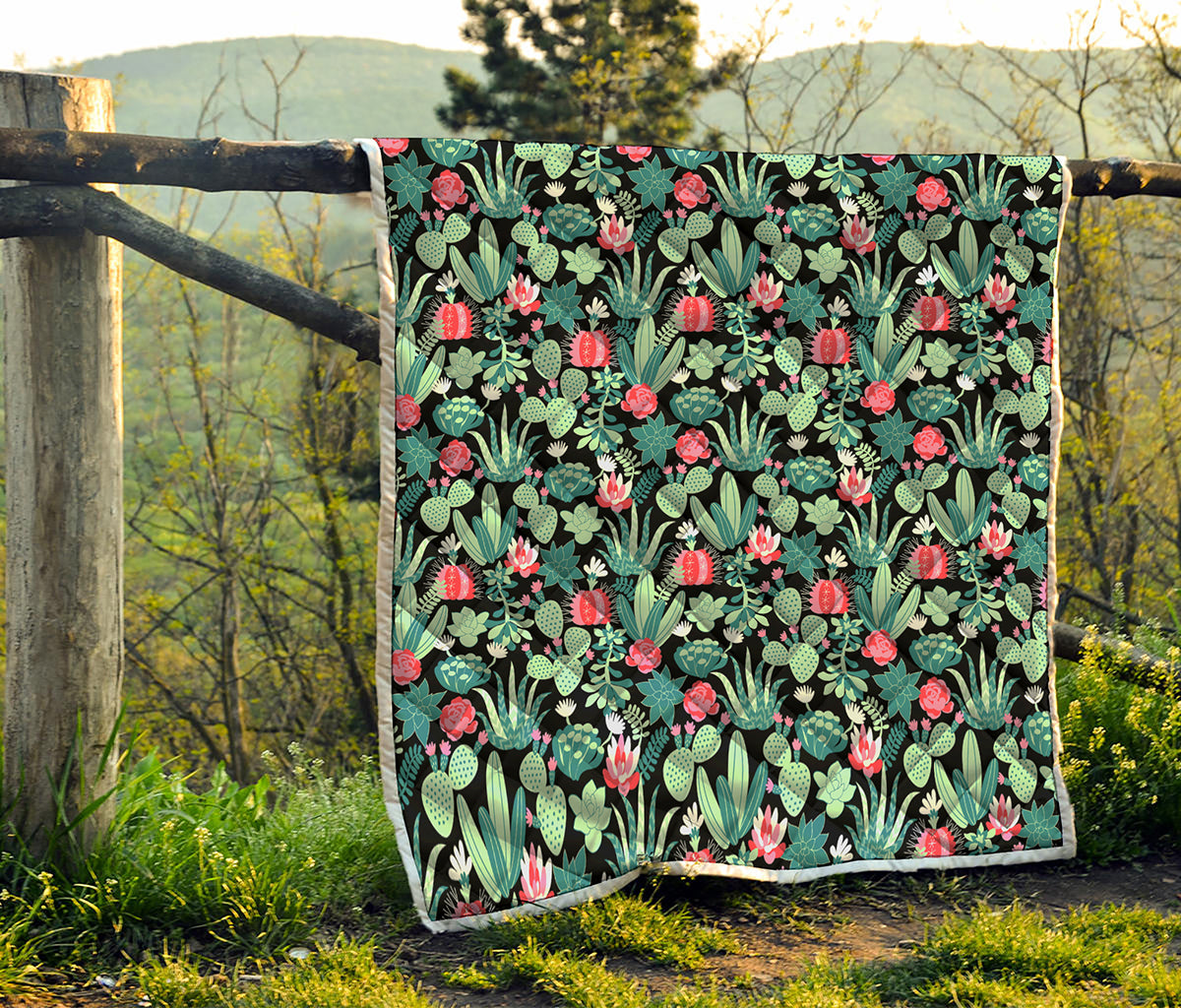 Cute Cactus And Succulent Print Quilt