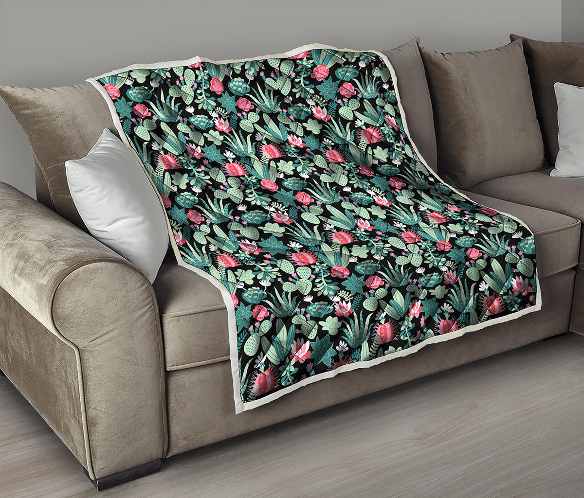 Cute Cactus And Succulent Print Quilt