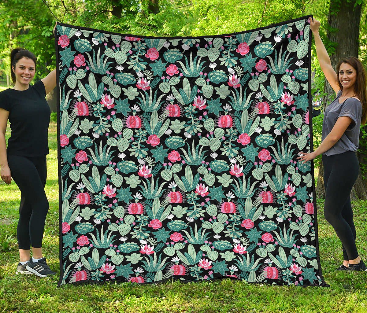 Cute Cactus And Succulent Print Quilt