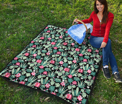 Cute Cactus And Succulent Print Quilt