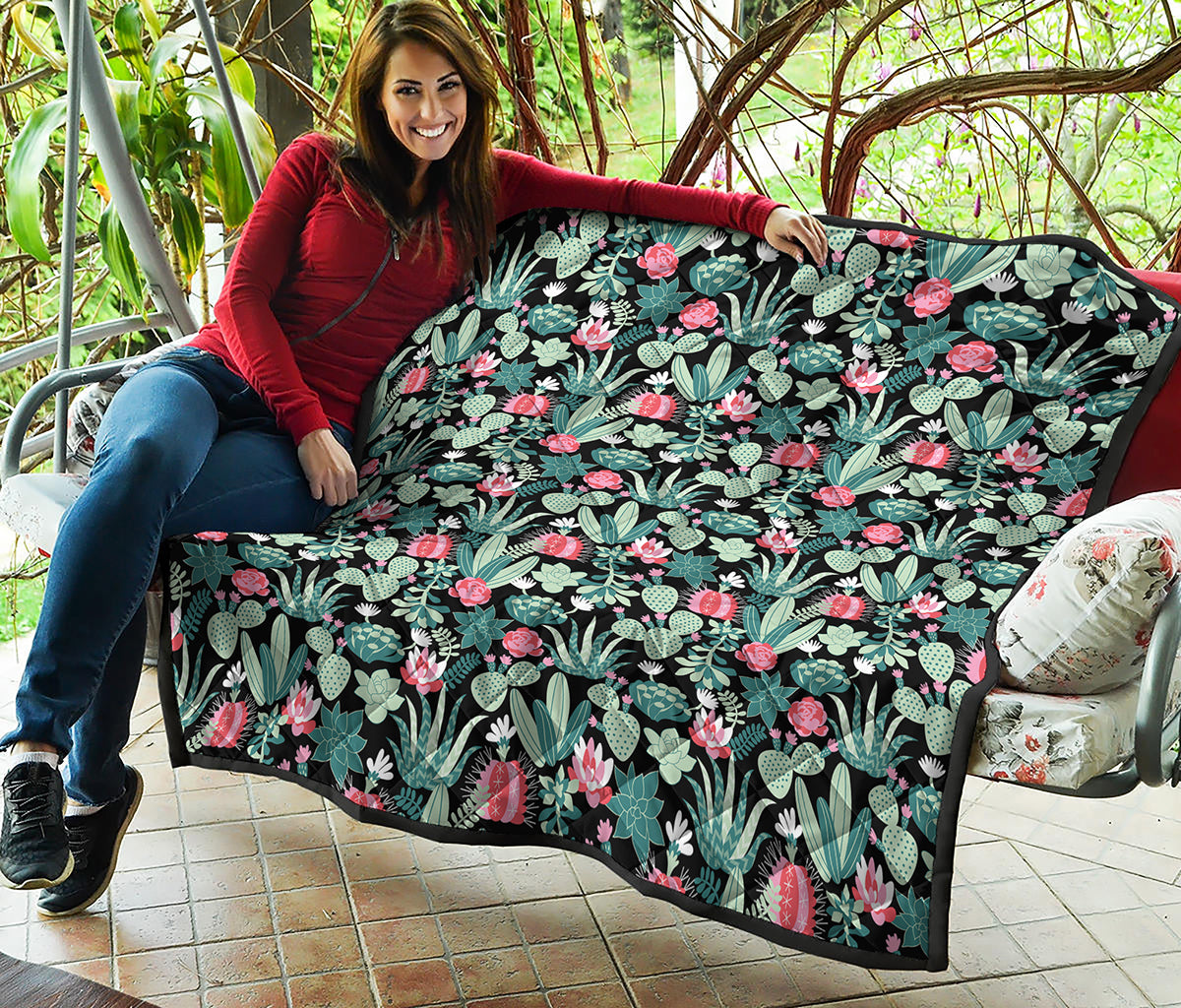 Cute Cactus And Succulent Print Quilt