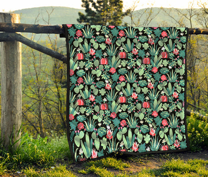 Cute Cactus And Succulent Print Quilt