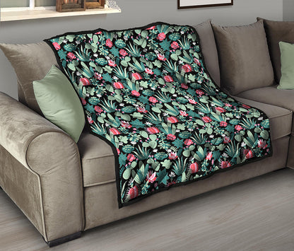Cute Cactus And Succulent Print Quilt