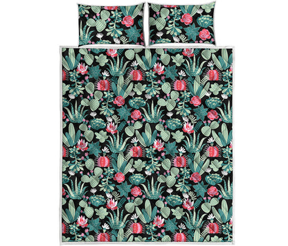Cute Cactus And Succulent Print Quilt Bed Set