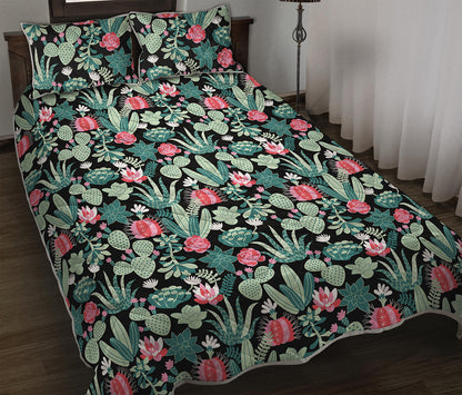 Cute Cactus And Succulent Print Quilt Bed Set