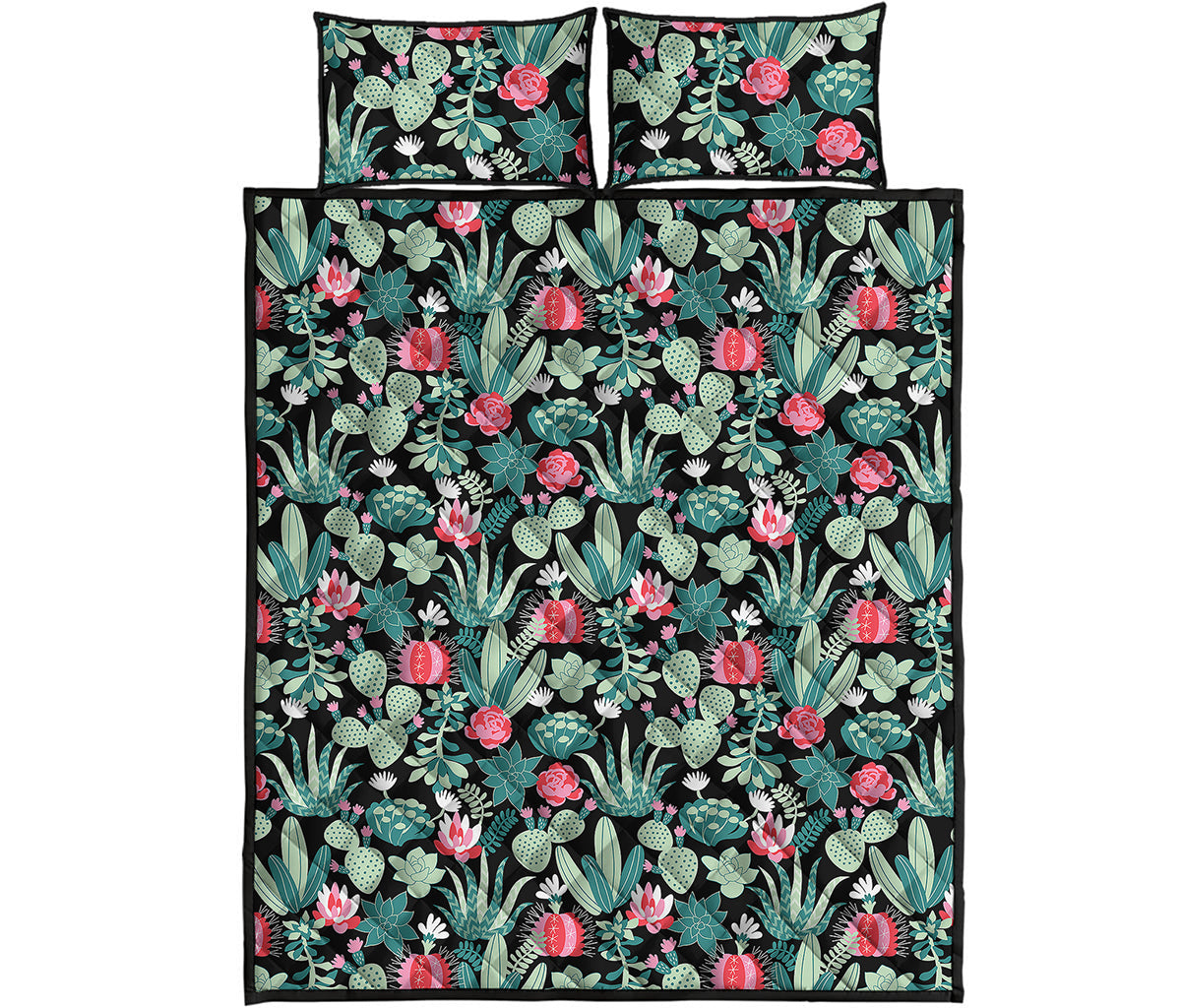 Cute Cactus And Succulent Print Quilt Bed Set