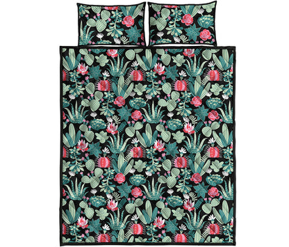 Cute Cactus And Succulent Print Quilt Bed Set