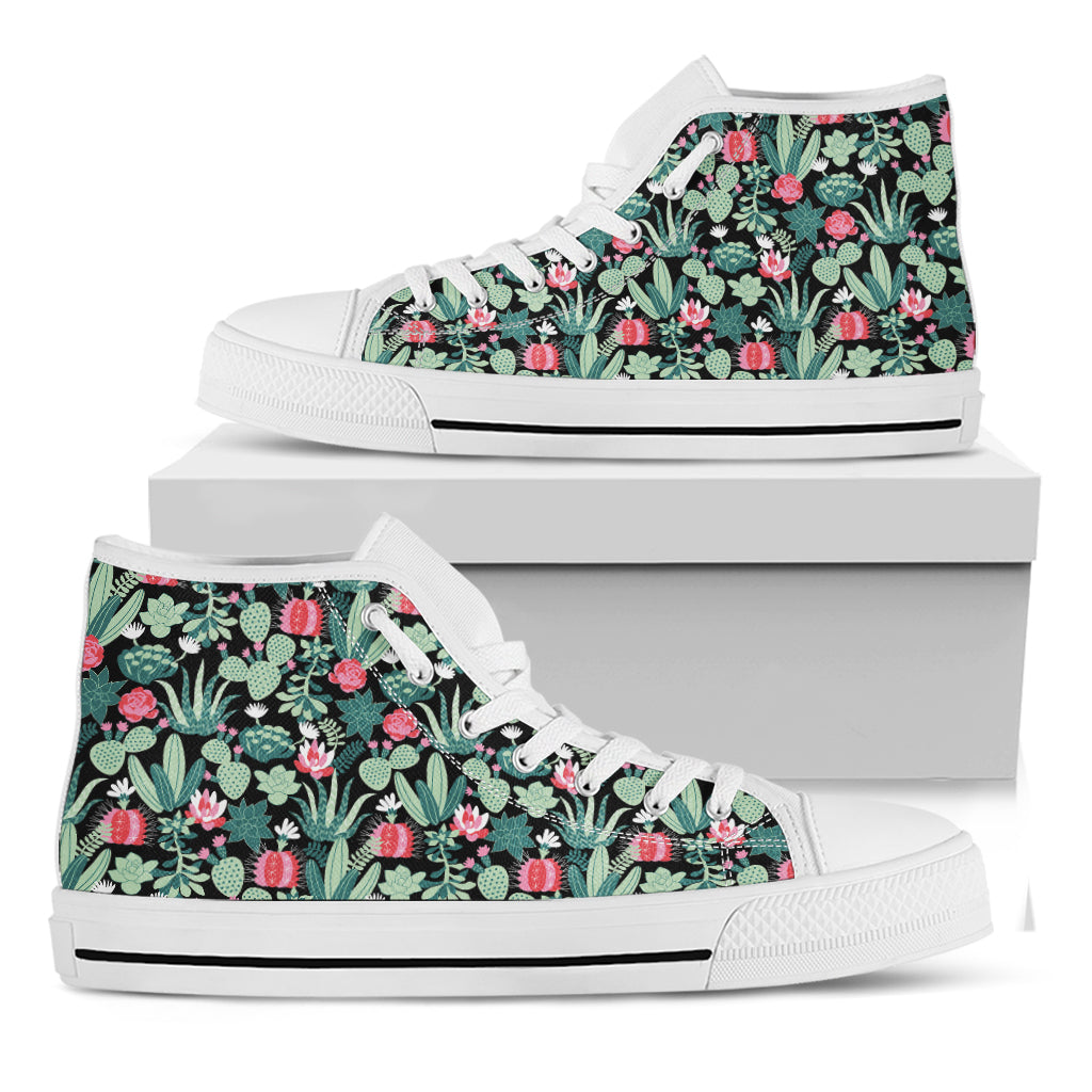 Cute Cactus And Succulent Print White High Top Shoes