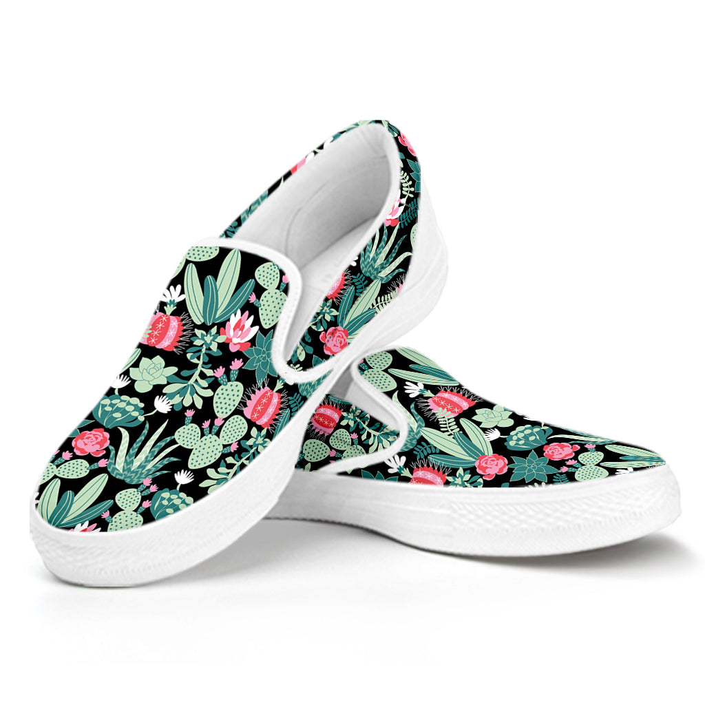 Cute Cactus And Succulent Print White Slip On Shoes
