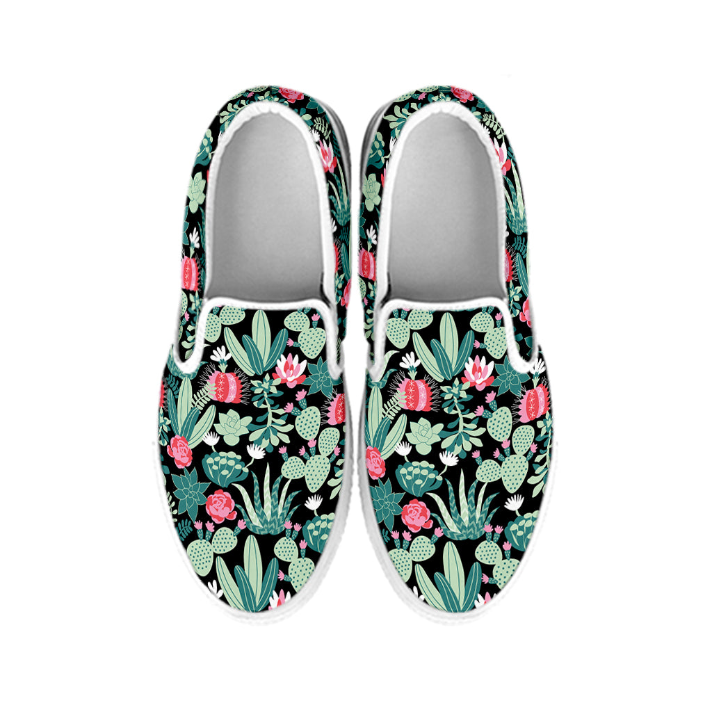Cute Cactus And Succulent Print White Slip On Shoes