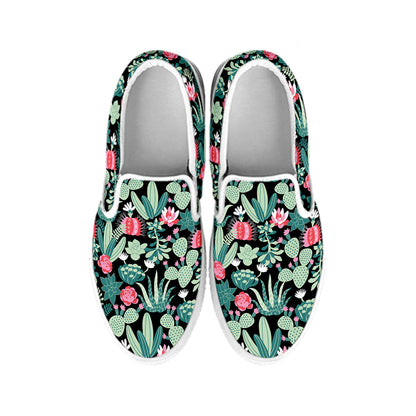 Cute Cactus And Succulent Print White Slip On Shoes
