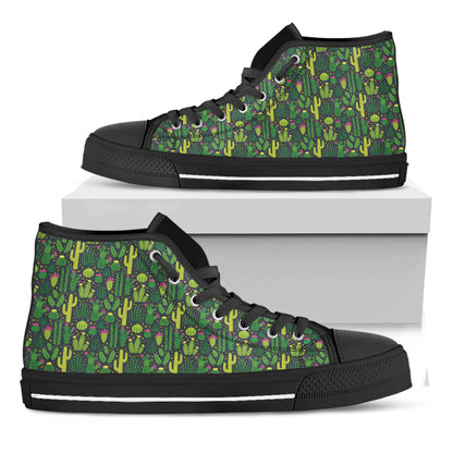 Cute Cactus Plant Pattern Print Black High Top Shoes