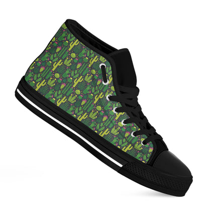 Cute Cactus Plant Pattern Print Black High Top Shoes